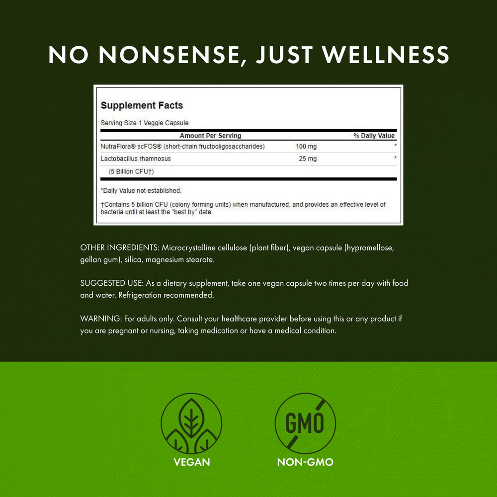 Swanson probiotic label close-up highlights vegan capsules and high CFU