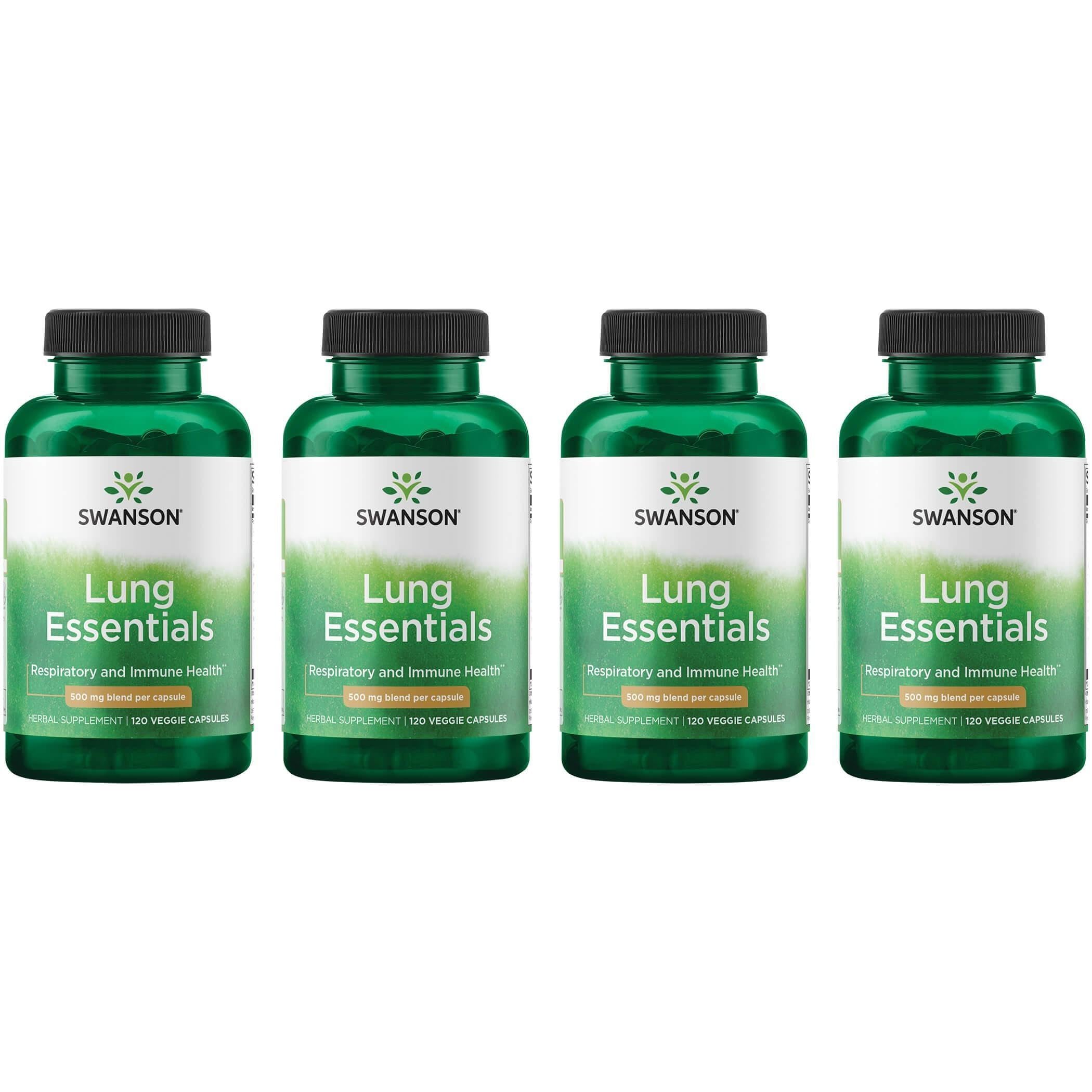 Swanson Lung Essentials 500 mg bottle offering vegetarian capsules for immune and respiratory support.