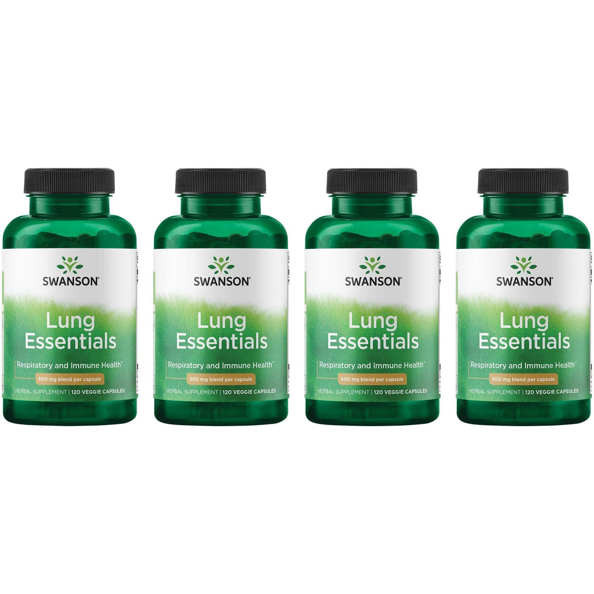 Swanson Lung Essentials 500 mg bottle offering vegetarian capsules for immune and respiratory support.
