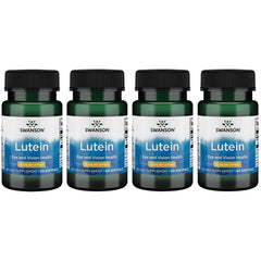 Swanson Lutein 10 mg bottle with 60 softgels, 4-pack, supports eye health and macula.