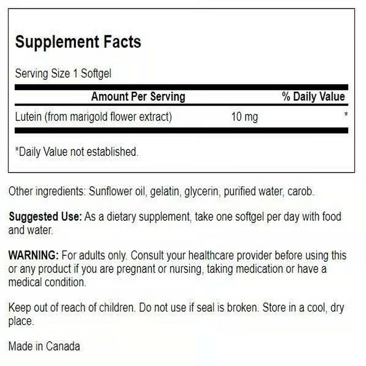 Swanson Lutein label shows ingredients and potency for confident daily use.