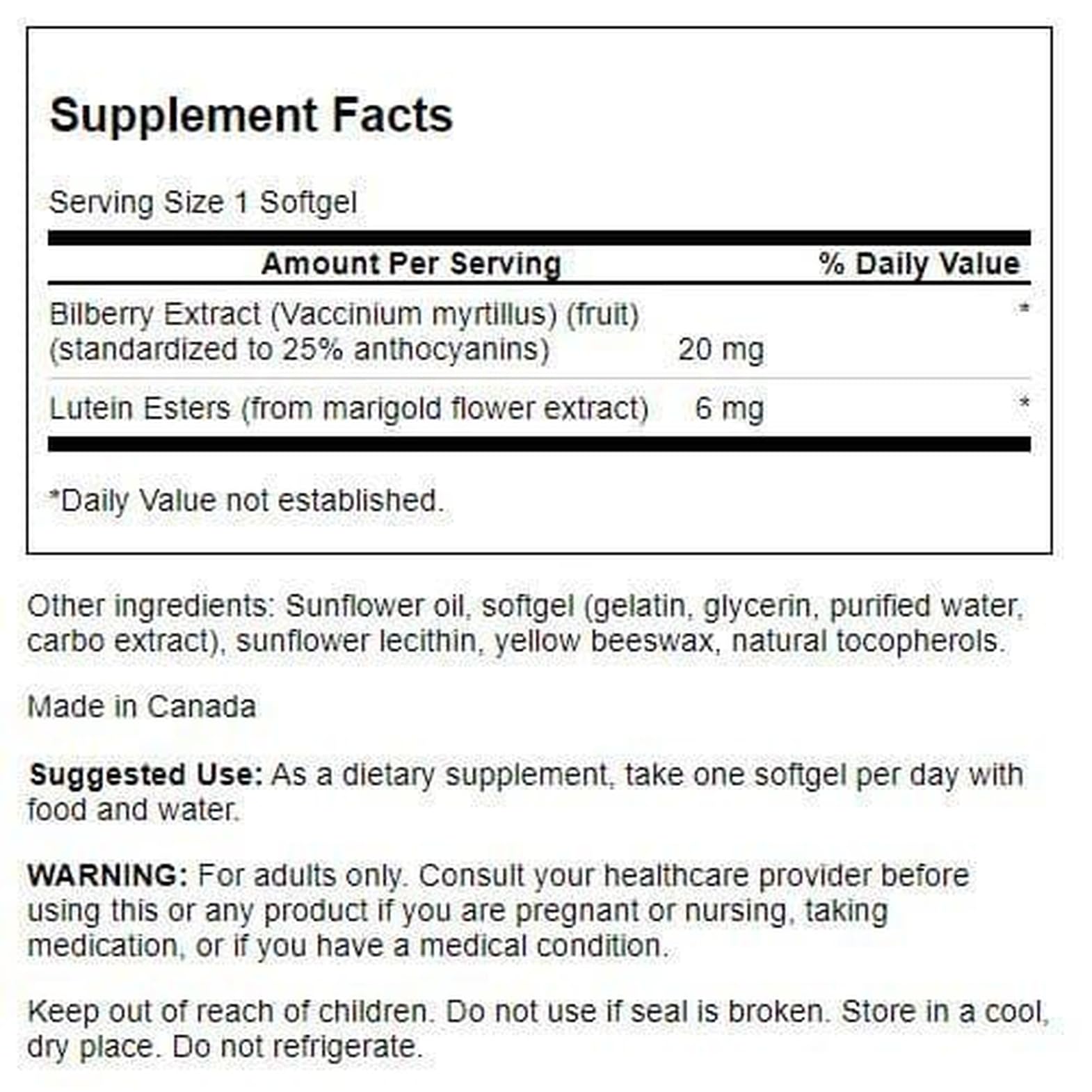 Swanson Lutein & Bilberry label close-up highlights plant-based formula