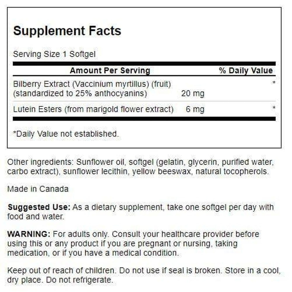 Swanson Lutein & Bilberry label close-up highlights plant-based formula