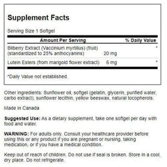 Swanson Lutein & Bilberry label close-up highlights plant-based formula