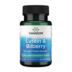 Swanson Lutein Bilberry softgels bottle promoting eye health and daily comfort.