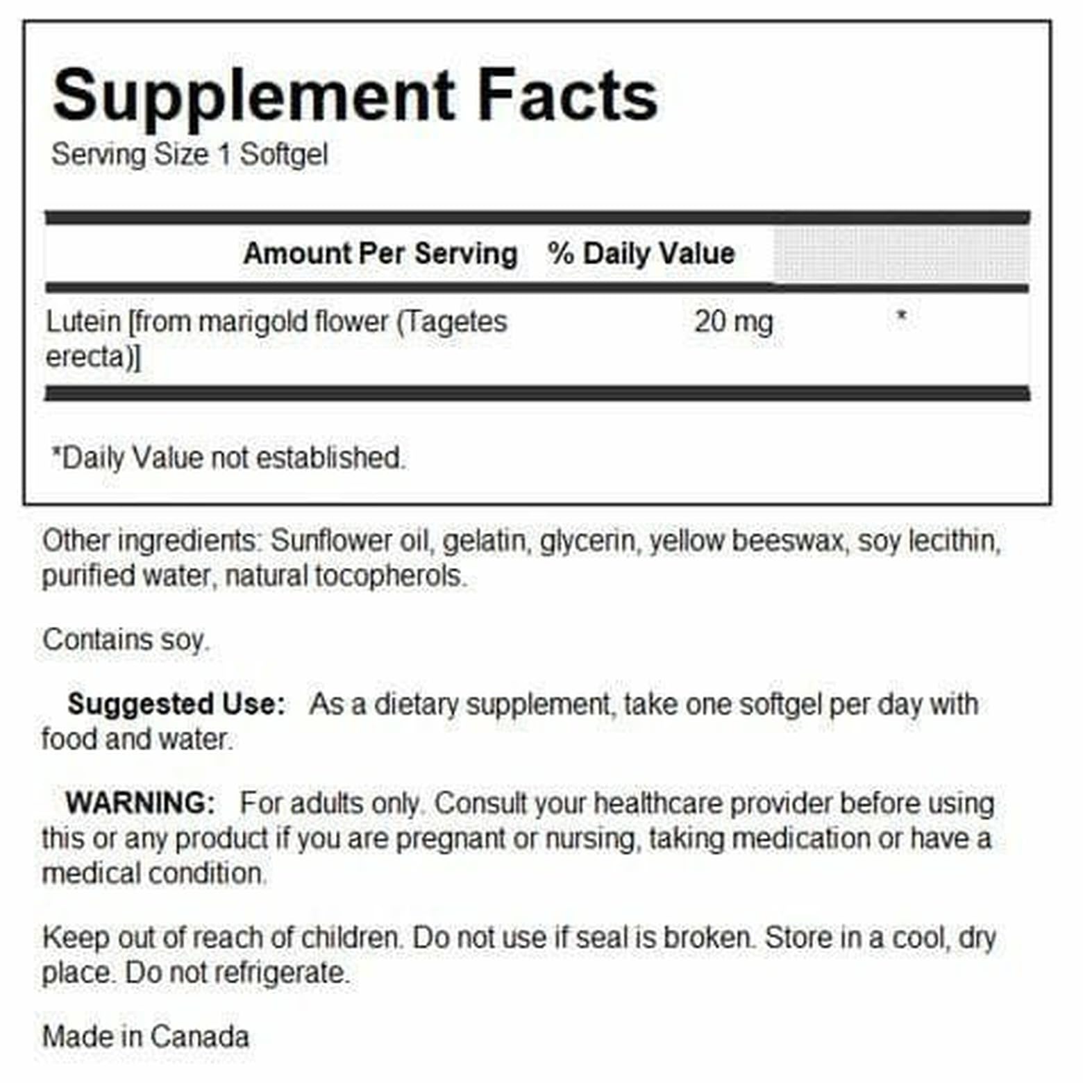 Swanson Lutein label close-up highlights lutein content for eyes.