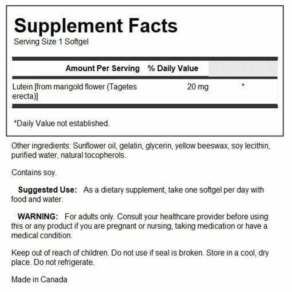 Swanson Lutein label close-up highlights lutein content for eyes.