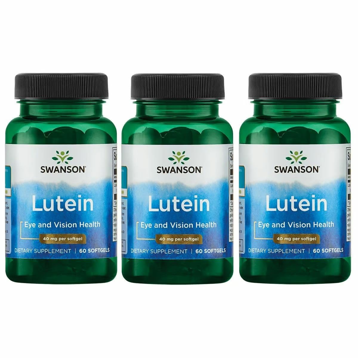 Swanson Lutein softgel bottle with 40 mg lutein for macular support.