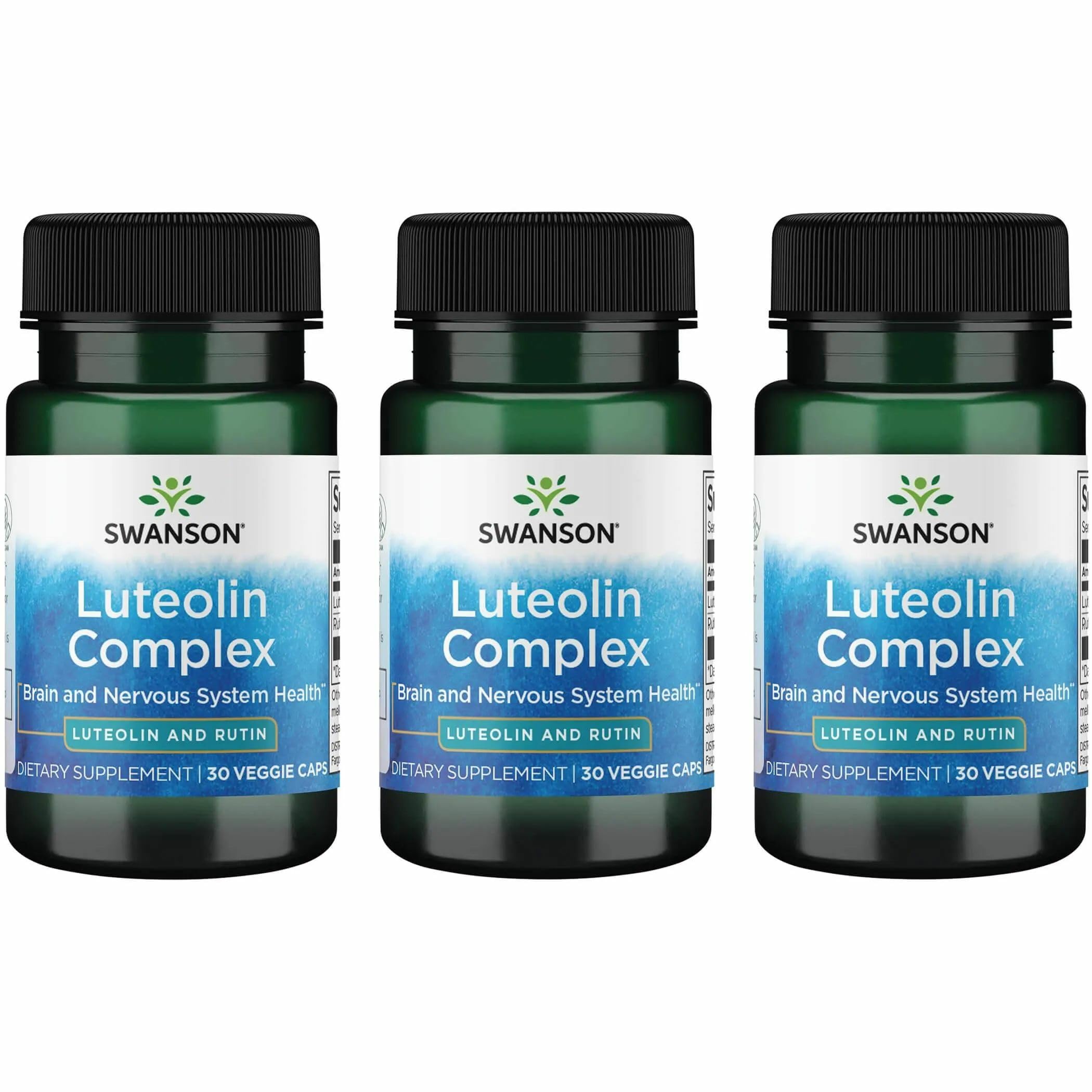 Swanson Luteolin Complex bottle with capsules for brain health support.