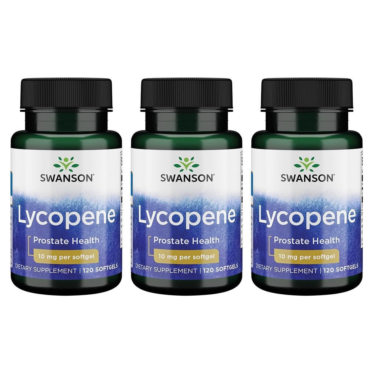 Swanson Lycopene 10 mg softgels 120-count triple pack for antioxidant support and cardiovascular wellness.