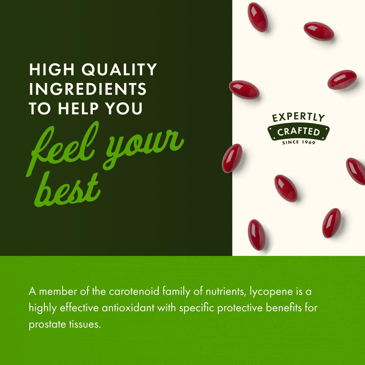 Swanson Lycopene capsule close-up showing vibrant red softgels.