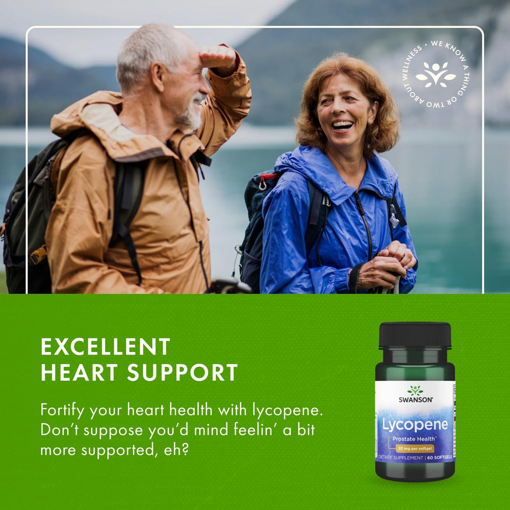 Swanson Lycopene health benefits graphic illustrating heart and prostate support.