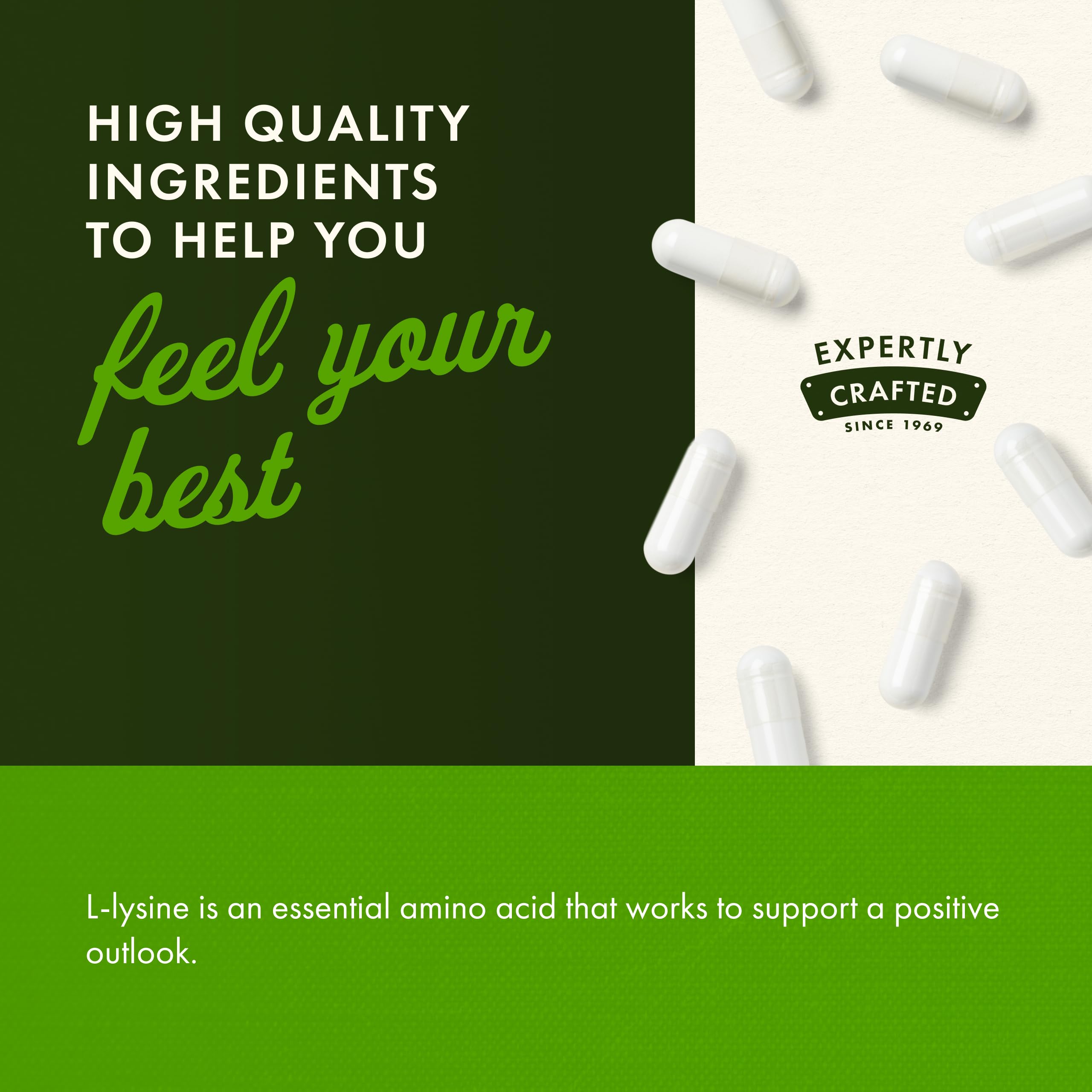 Swanson L-Lysine immune support capsules near bottle.