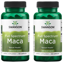 Swanson Maca 500mg 100 capsules product shot highlighting vitality support and balanced energy.