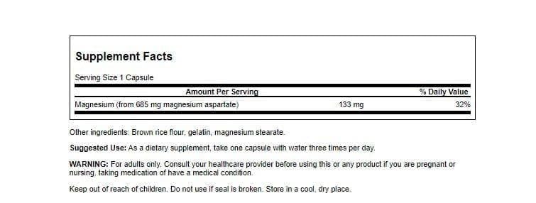 Swanson Magnesium Aspartate 685 mg packaging and capsules for consistent daily use