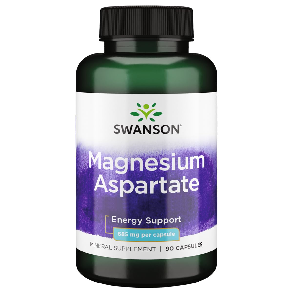 Swanson Magnesium Aspartate 685 mg bottle with capsules supporting cellular energy and muscle function.