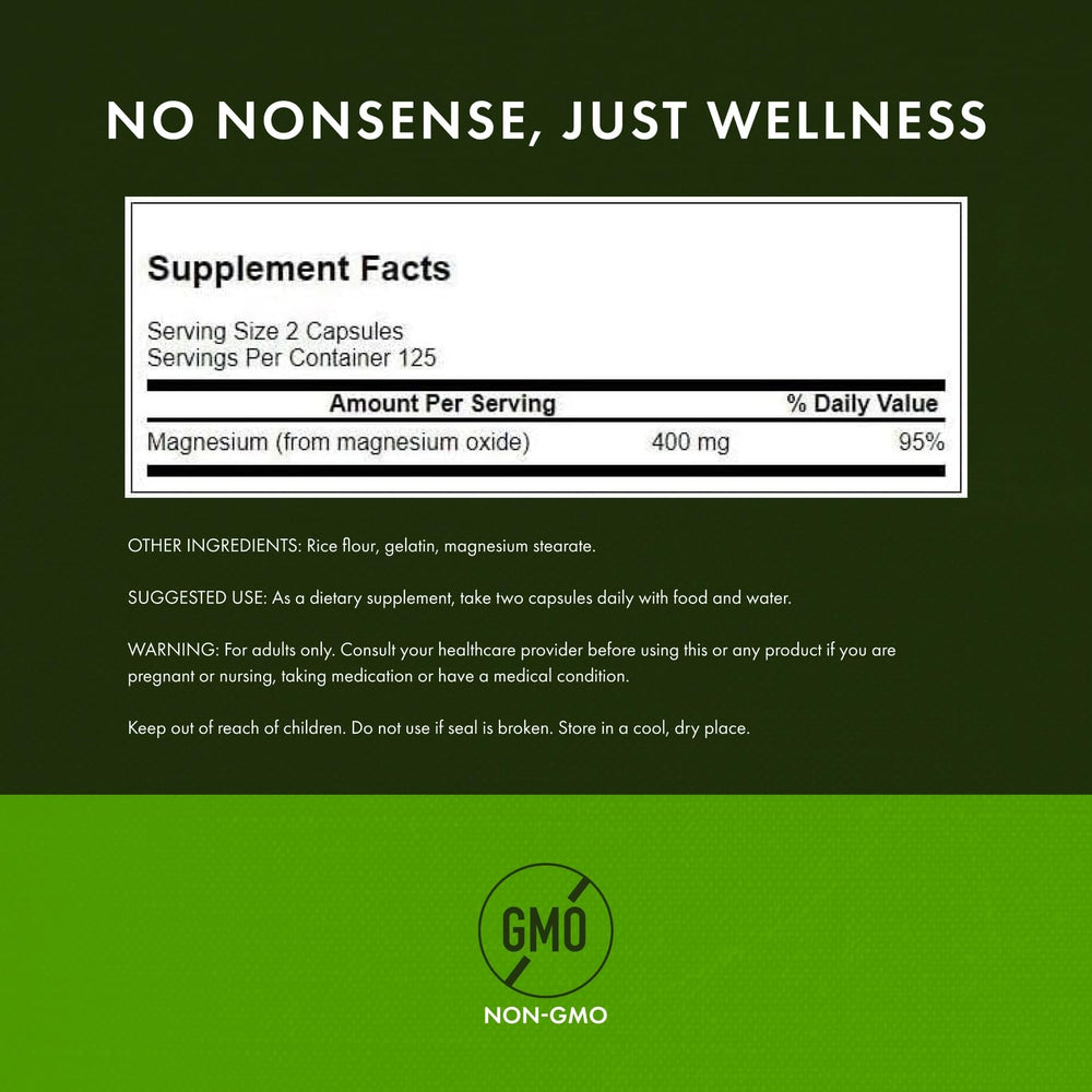 Swanson magnesium bottle label shows quality and GMP-certified manufacturing for trust