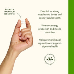 Swanson Magnesium bottle pouring shot suggests taking two capsules with meals