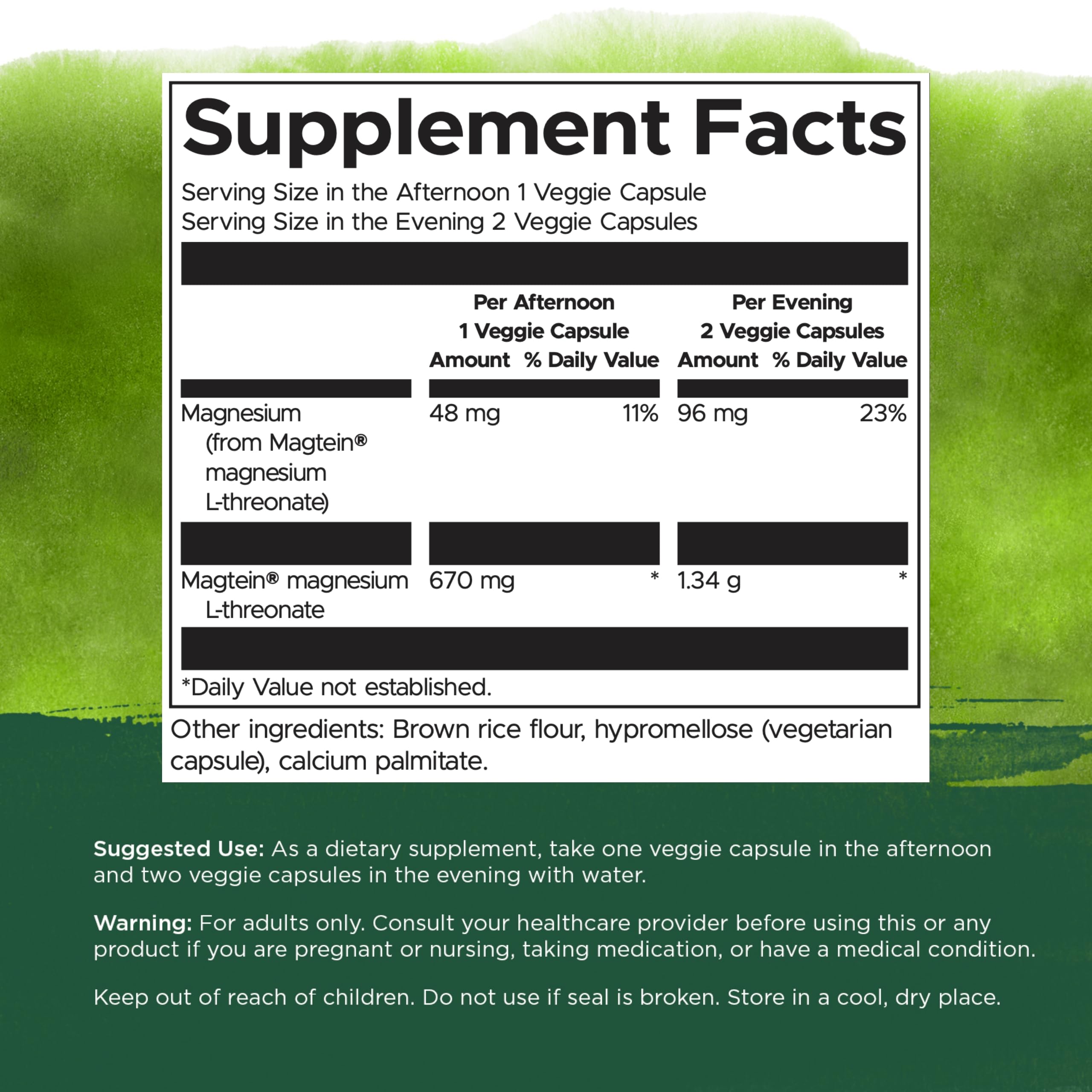 Swanson Magnesium L-Threonate ingredients panel indicates a clean plant-based format