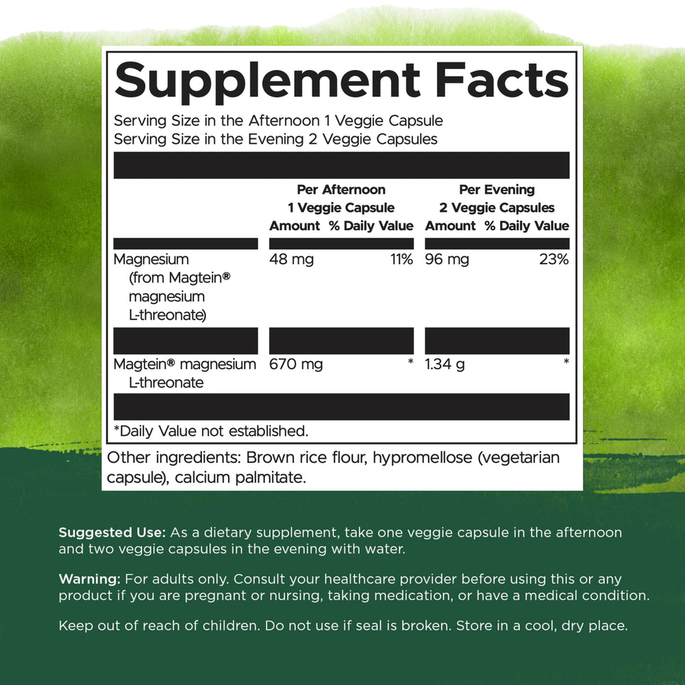 Swanson Magnesium L-Threonate ingredients panel indicates a clean plant-based format