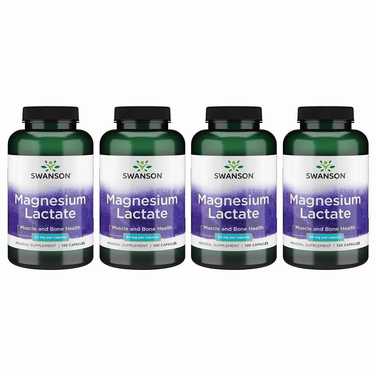 Swanson Magnesium Lactate bottle with capsules ready for daily use
