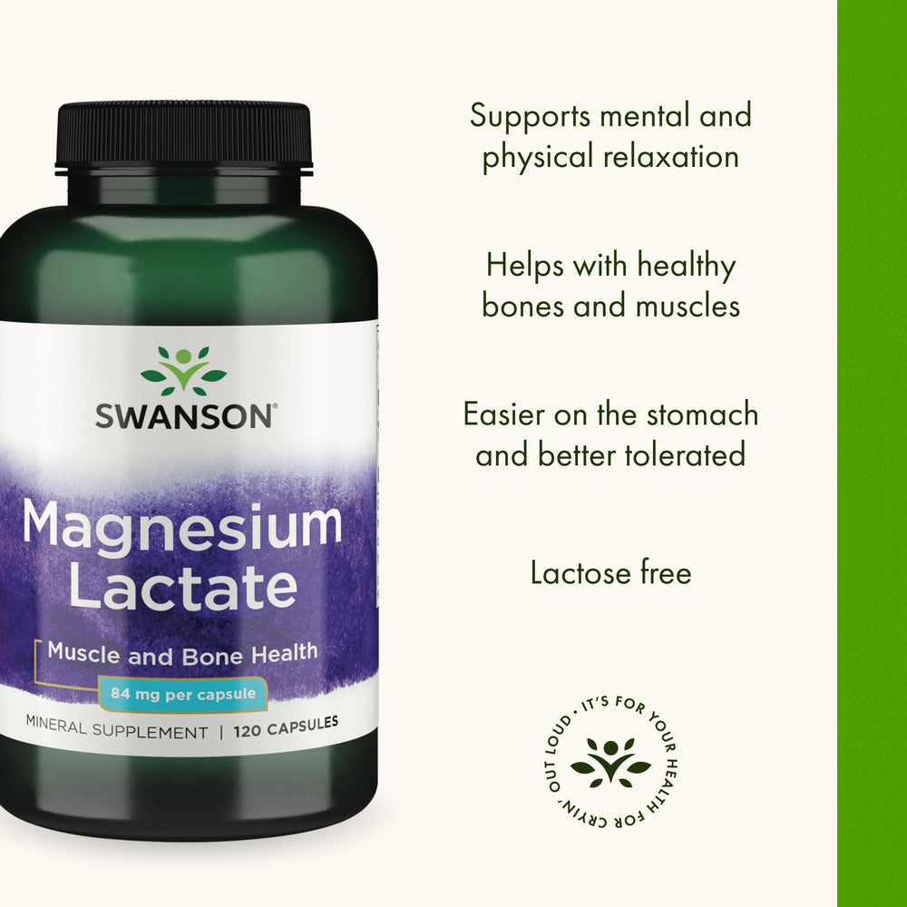 Swanson Magnesium Lactate tablet in hand suggests easy daily use