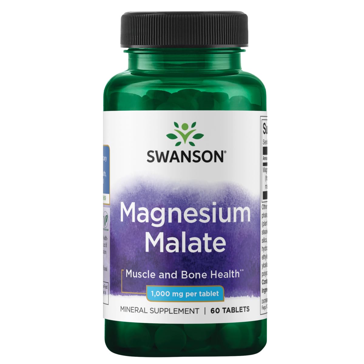 Swanson Magnesium Malate tablets with label visible, supports daily wellness as part of a balanced routine.