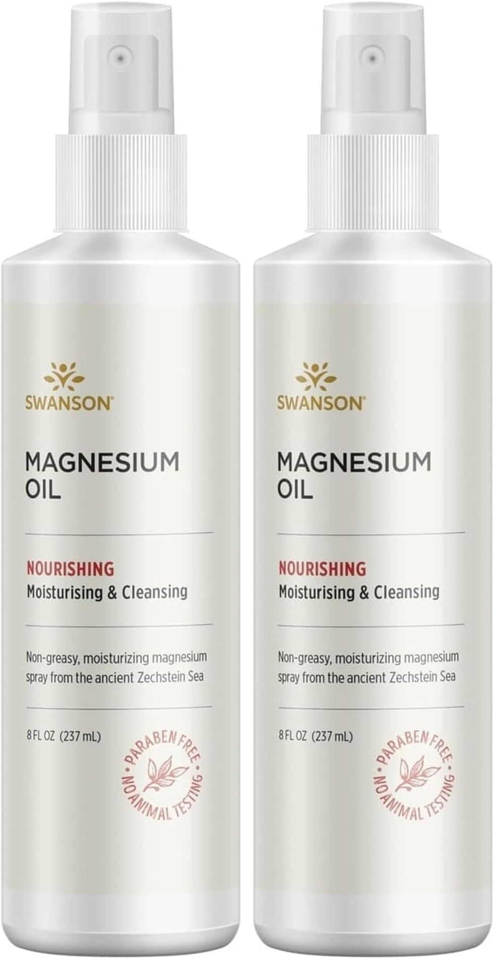 Swanson Magnesium Oil Spray bottle highlighting Zechstein magnesium for easy topical soothing.