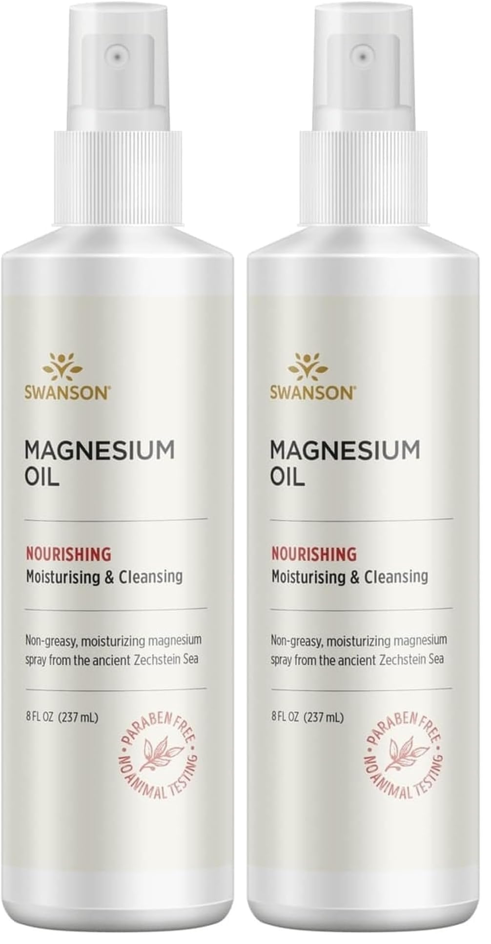 Swanson Magnesium Oil Spray bottle highlighting Zechstein magnesium for easy topical soothing.