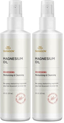 Swanson Magnesium Oil Spray bottle highlighting Zechstein magnesium for easy topical soothing.