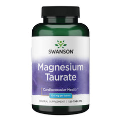 Swanson Magnesium Taurate tablets in bottle for daily bone and muscle support