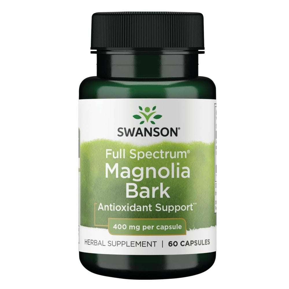 Swanson Magnolia Bark bottle front view highlights daily capsules