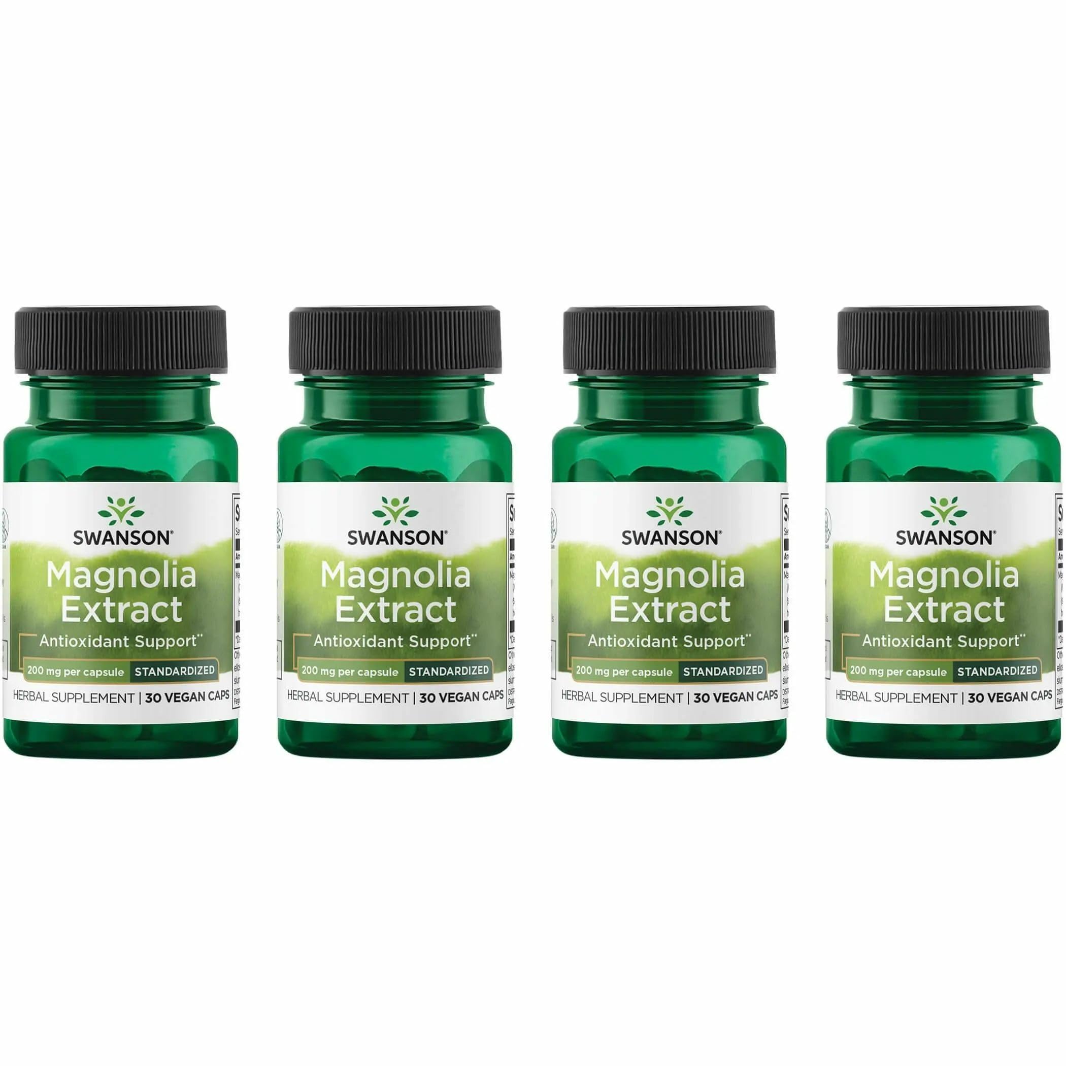 Swanson Magnolia Bark bottle showing easy-to-swallow capsules for digestive and nervous system support.
