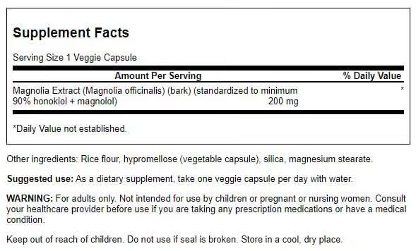 Swanson Magnolia Bark capsule closeup highlighting easy daily dosage for digestive and nervous system support