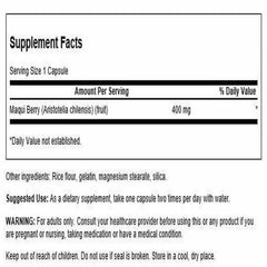 Swanson Maqui Berry capsules close-up showing caplets for convenient daily use.