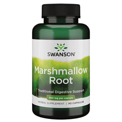Swanson Marshmallow Root bottle pour illustrating respiratory comfort and everyday use
