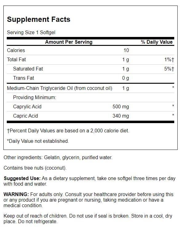 Swanson MCT Pure 1000 mg softgels pouring, easy daily supplementation.