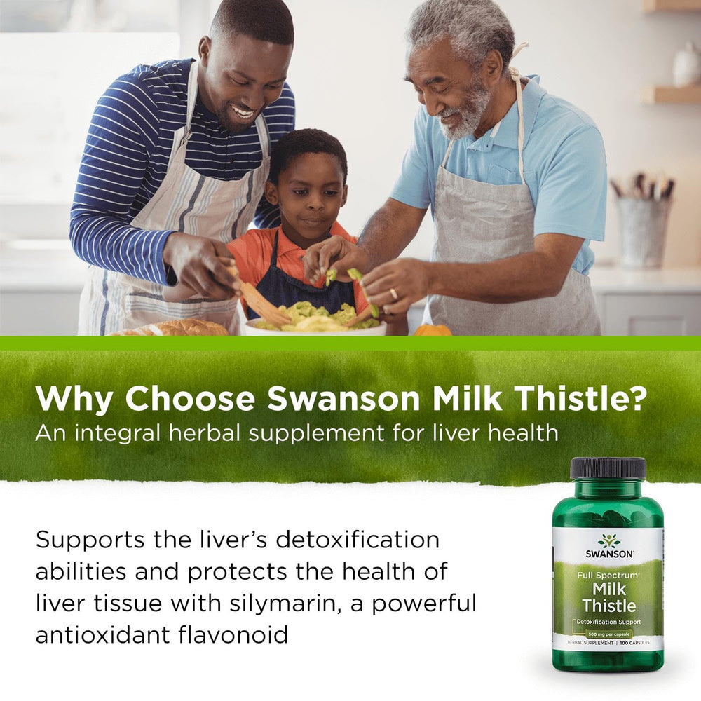 Swanson Milk Thistle capsule close-up shows easy-to-swallow form