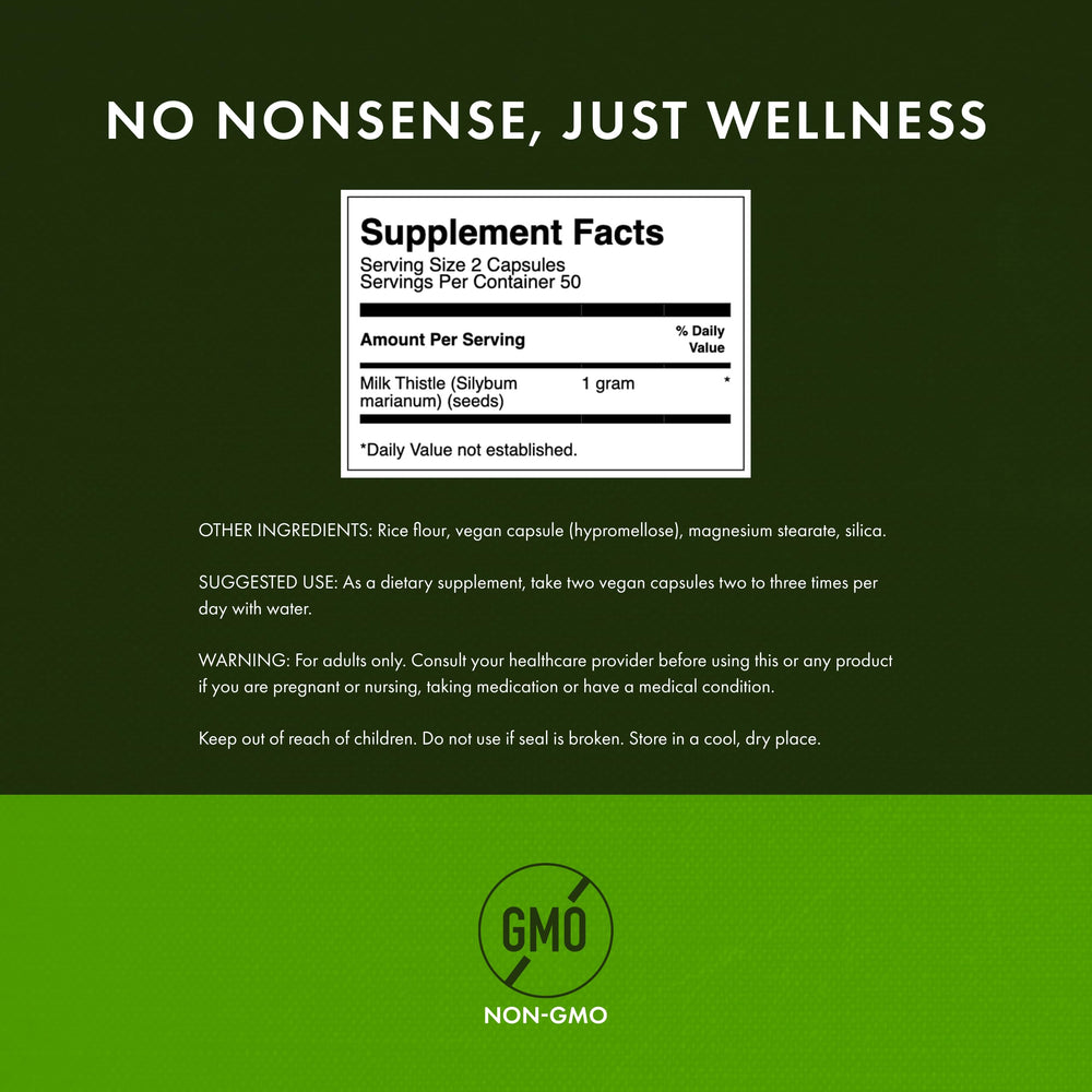 Swanson Milk Thistle capsules closeup demonstrating convenient daily dosage.