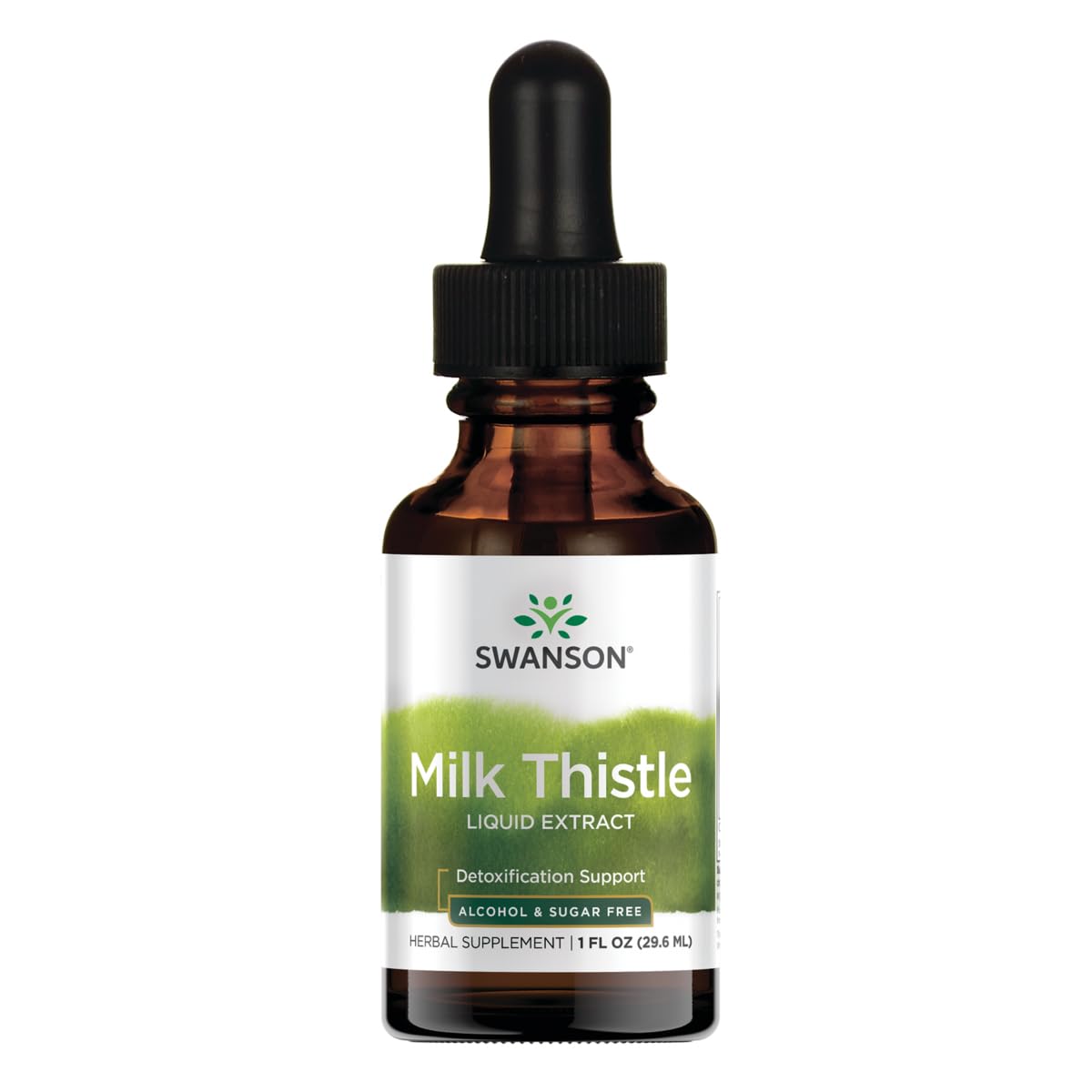 Swanson Milk Thistle Liquid Extract bottle highlighting alcohol-free formula