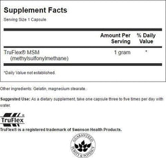 Swanson MSM 1000 mg capsules close-up — easy swallowing, high potency.