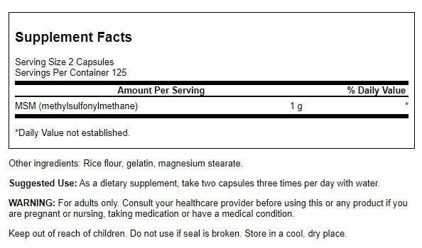 Swanson MSM 500 mg capsules ready for daily connective tissue support.