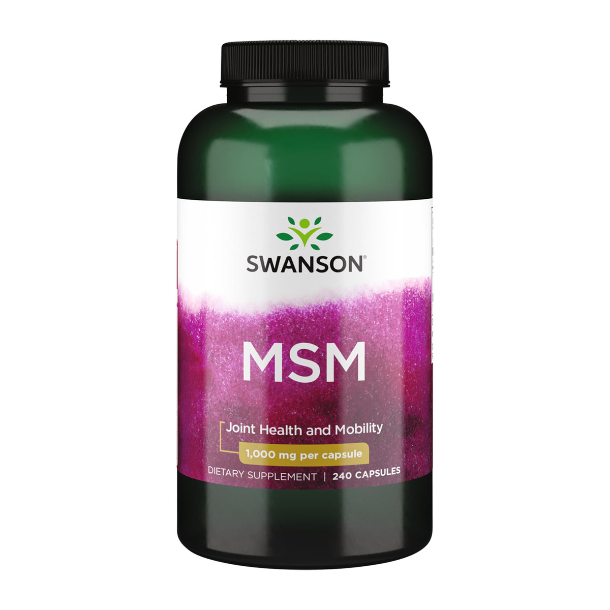 Swanson MSM bottle front view highlighting essential minerals for joint mobility