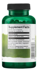 Close-up of Swanson mulberry leaf capsules highlighting high potency and quality.