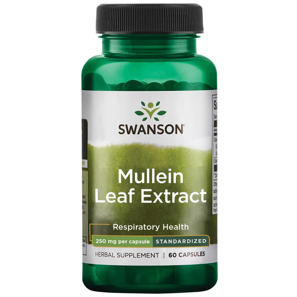 Swanson Mullein Leaf Extract bottle with 60 capsules for respiratory support