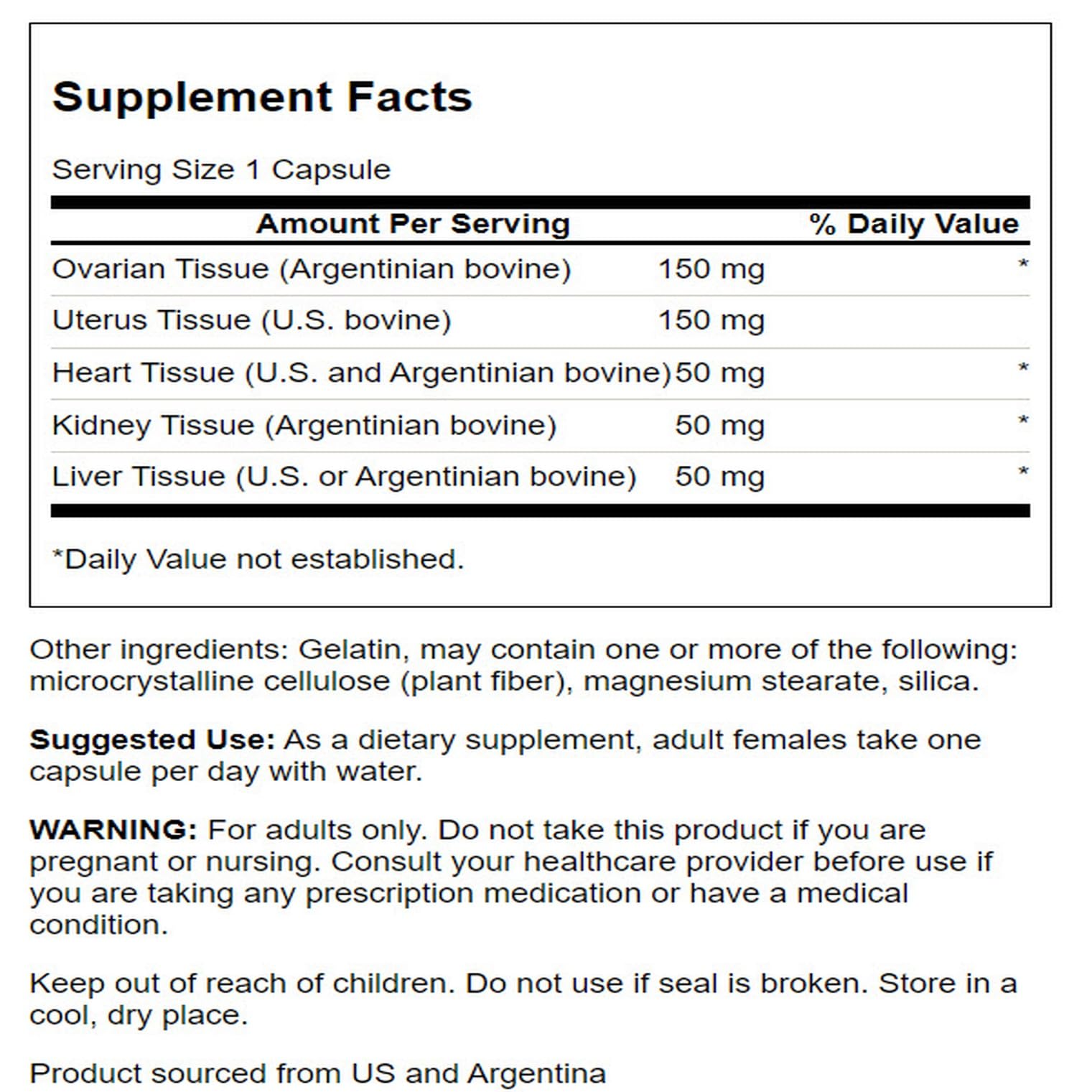Swanson Multi-Glandular for Women label shows non-GMO, GMP quality