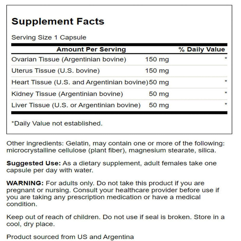 Swanson Multi-Glandular for Women label shows non-GMO, GMP quality