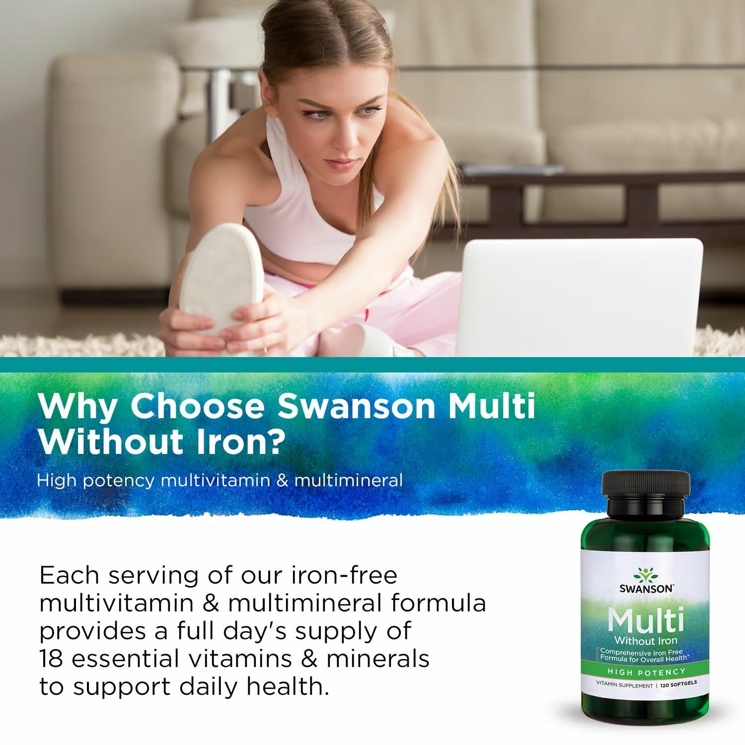Dispensing softgels from Swanson bottle illustrating daily dose.
