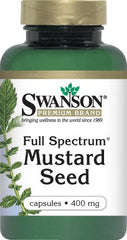 Swanson Mustard Seed capsules close-up; convenient on-the-go daily nutrient support.