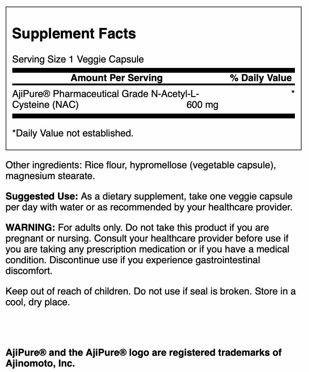 Swanson NAC capsules close-up highlights clear dosage labeling and quality